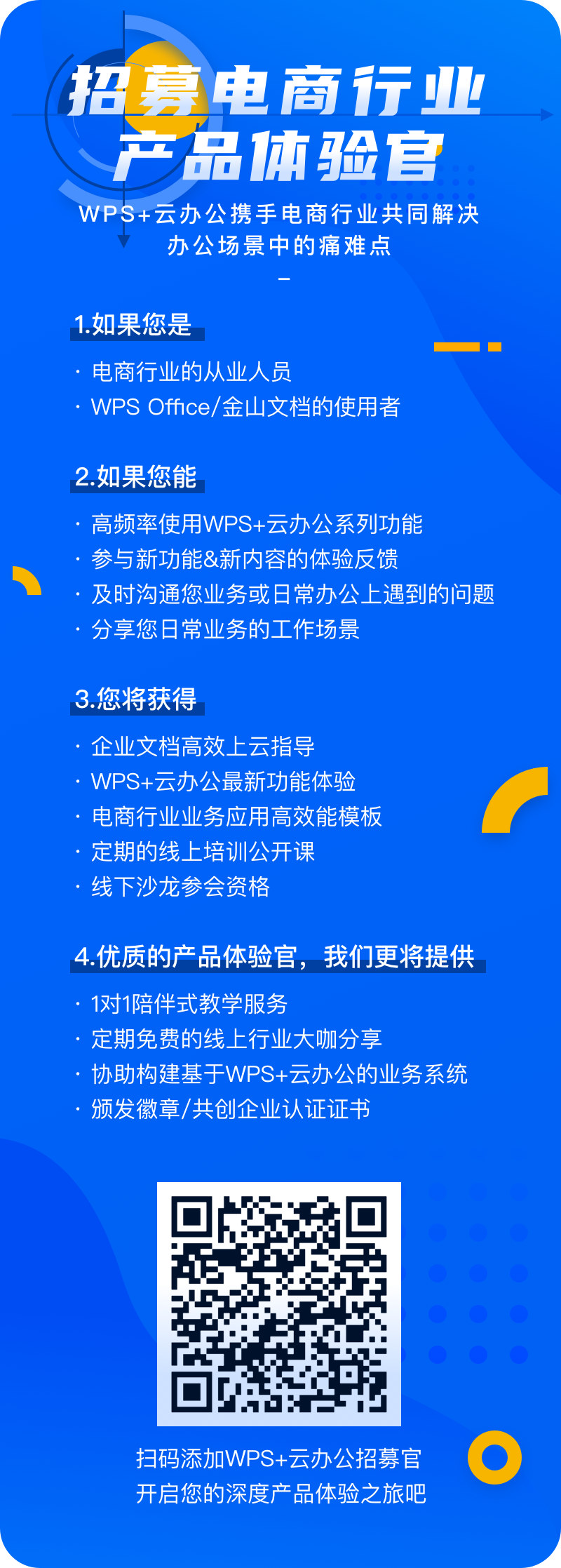 WPS+云办公：招募电商行业产品体验官